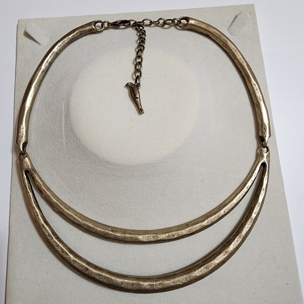 Goldtone Hammered Two Tier Collar Choker Necklace